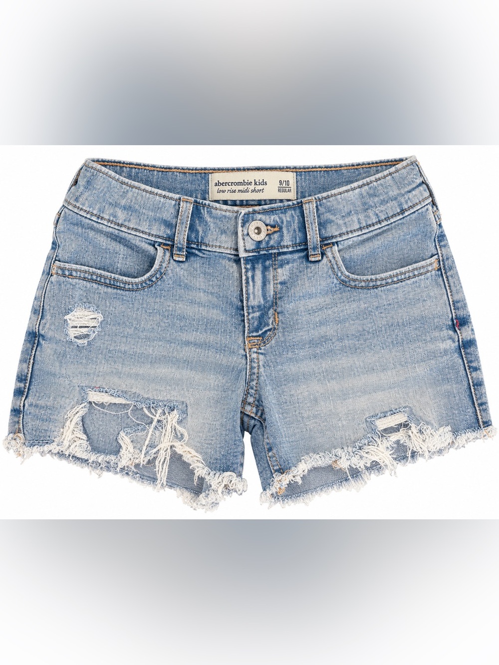 Abercrombie Kids Low Rise Midi Denim Shorts Distressed Light Wash 9/10